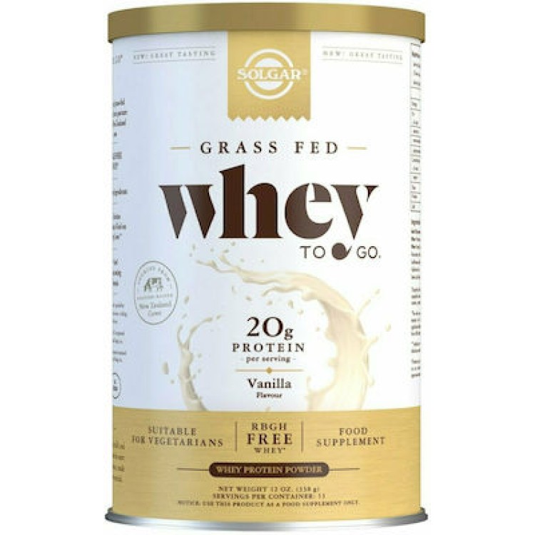 Solgar Grass Fed Whey To Go Πρωτεΐνη Ορού Γάλακτος με Γεύση Βανίλια 338gr