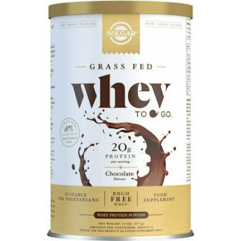 Solgar Grass Fed Whey To Go Πρωτεΐνη Ορού Γάλακτος  με Γεύση Σοκολάτα 377gr