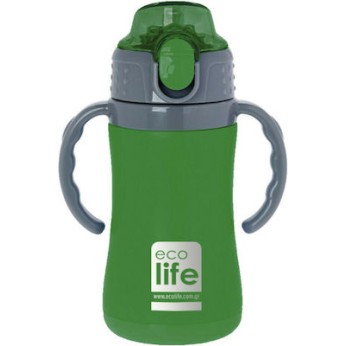 Ecolife Ανοξείδωτο Παγούρι Θερμός με Καλαμάκι σε Πράσινο χρώμα 300ml