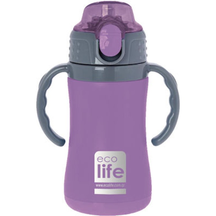 Ecolife Ανοξείδωτο Παγούρι Θερμός με Καλαμάκι σε Μωβ χρώμα 300ml Μουκάλια/Θερμός & Φαγητοδοχεία