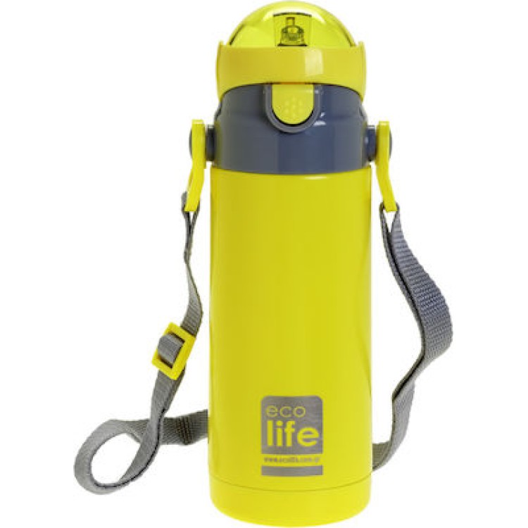 Ecolife Ανοξείδωτο Παγούρι Θερμός με Καλαμάκι Κίτρινο 400ml Μουκάλια/Θερμός & Φαγητοδοχεία