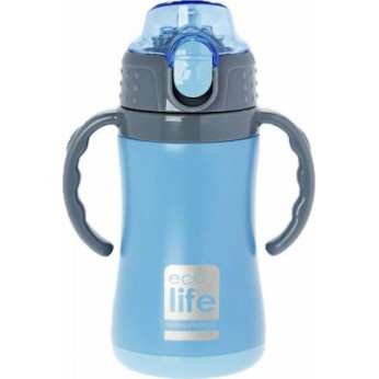 Ecolife Ανοξείδωτο Παγούρι Θερμός με Καλαμάκι Blue 300ml