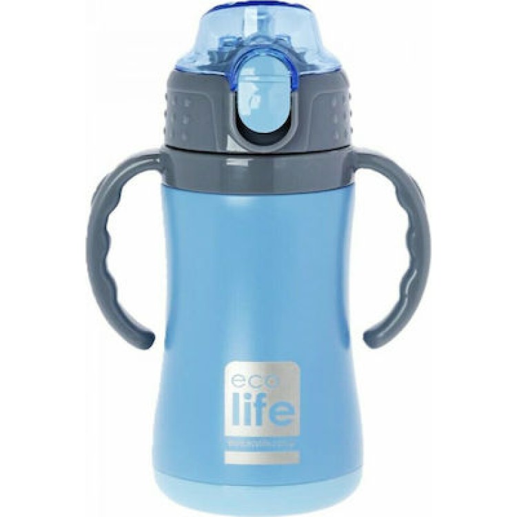 Ecolife Ανοξείδωτο Παγούρι Θερμός με Καλαμάκι Blue 300ml Μουκάλια/Θερμός & Φαγητοδοχεία