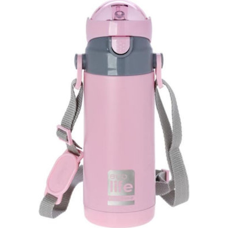 Ecolife Ανοξείδωτο Παγούρι Θερμός με Καλαμάκι Pink 400ml Μουκάλια/Θερμός & Φαγητοδοχεία