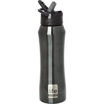 Ecolife Θερμός με Εσωτερικό Καλαμάκι Μαύρο 550ml