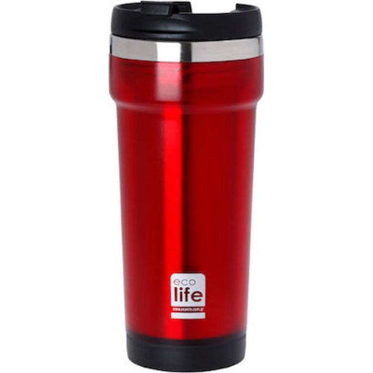 Red coffee thermos 420ml- Plastic outside 