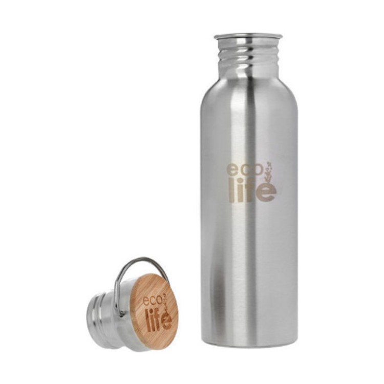 Ecolife Bamboo Ανοξείδωτο Παγούρι 750ml Ασημί Μουκάλια/Θερμός & Φαγητοδοχεία