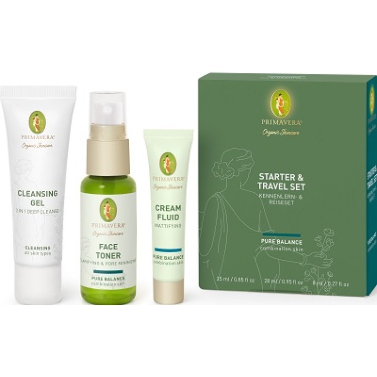 Primavera Pure Balance Starter & Travel, Cleansing Gel 25ml, Face Toner 28ml, Cream Fluid 8ml 