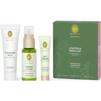 Primavera Glowing Age Starter & Travel Set, Cleansing Milk 25ml, Toning Lotion 28ml, Day Cream 8ml