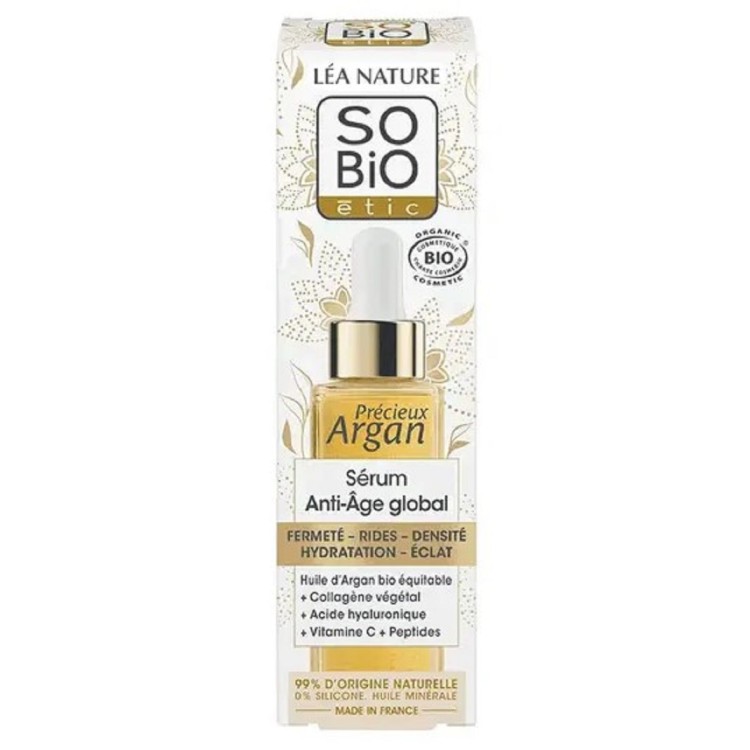 So Bio Αντιγηραντικό Global Serum με Έλαιο Άργκαν ,Υαλουρονικό Οξύ ,Βιταμίνη c, Κολλαγόνο 30ml Οροί/Boosters