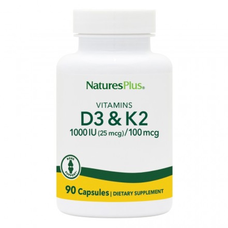 Nature's Plus Vit D3/ Vit K2 90 φυτικές κάψουλες Βιταμίες,Πολυβιταμίνες