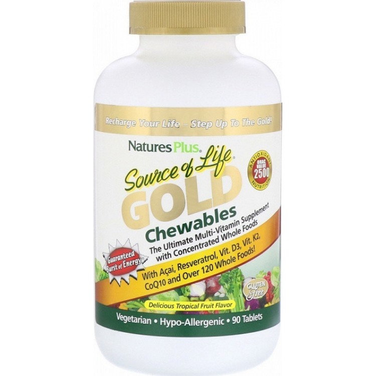 Nature's Plus Source Life Gold 90 ταμπλέτες 90 μασώμενες ταμπλέτες Tropical Fruit Βιταμίες,Πολυβιταμίνες
