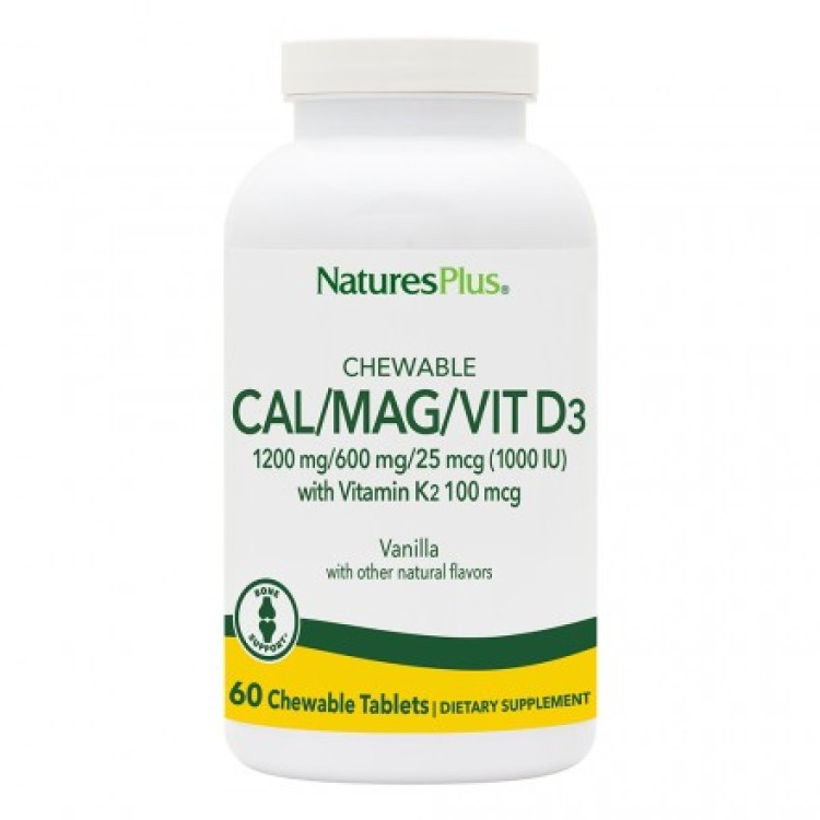 Nature's Plus Cal/Mag/Vit D3 with Vitamin K2 60 μασώμενες ταμπλέτες Βανίλια Ειδικά Συμπληρώματα