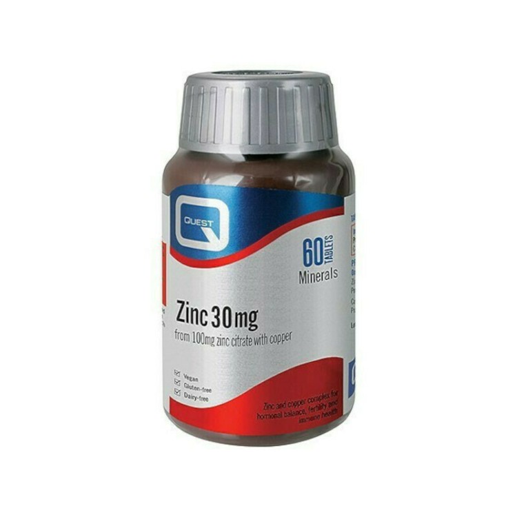 Quest Minerals Zinc 30mg 60 ταμπλέτες Μέταλλα-Ιχνοστοιχεία