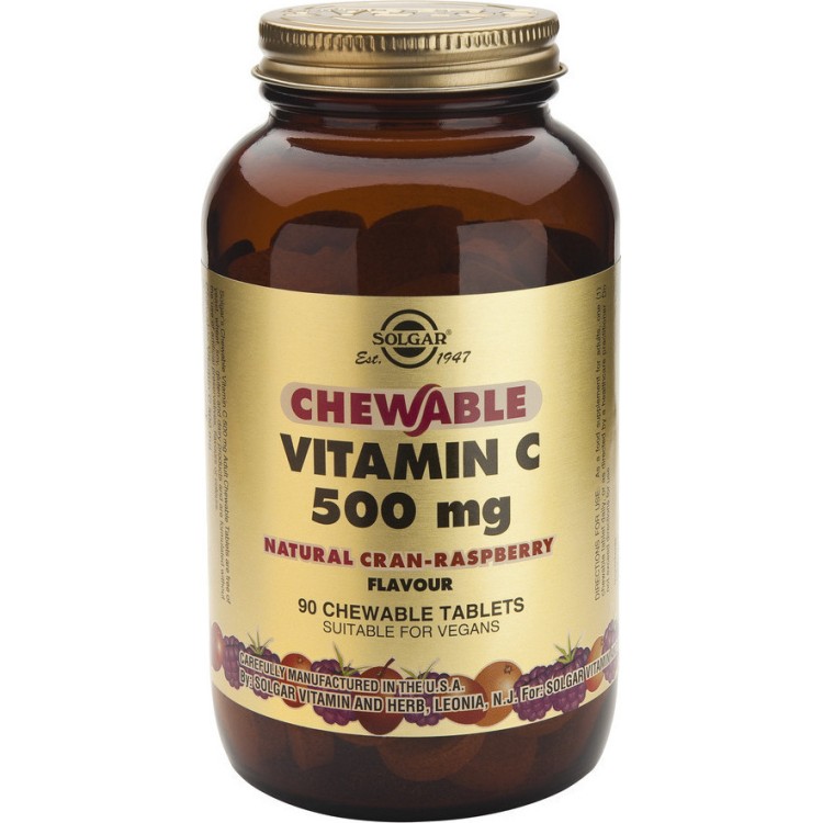 Solgar Chewable Vitamin C 500mg Raspberry 90 μασώμενες ταμπλέτες Βιταμίνες ,Πολυβιταμίνες