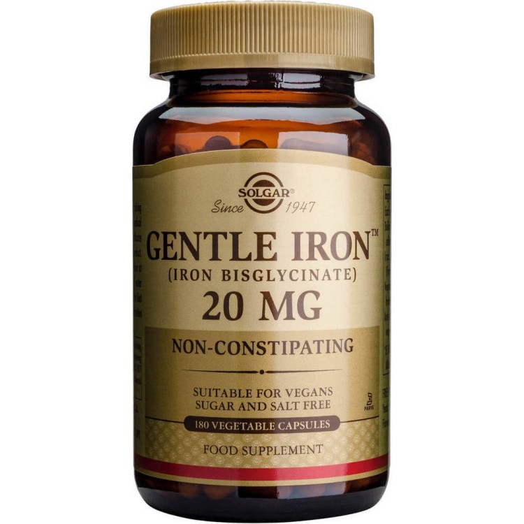 Solgar Gentle Iron 20mg 180 φυτικές κάψουλες Μέταλλα-Ιχνοστοιχεία