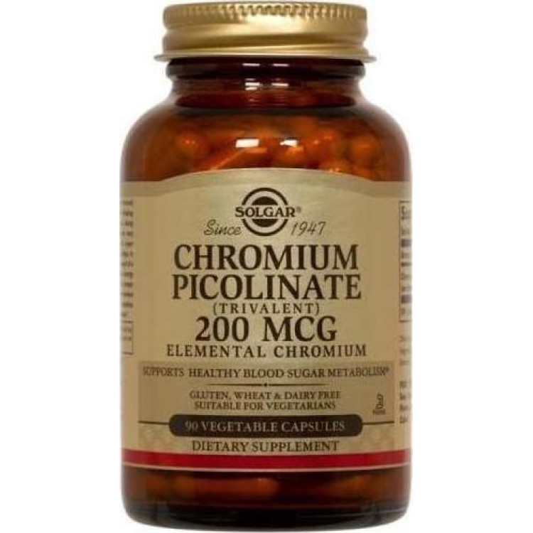 Solgar Chromium Picolinate 200mcg 90 φυτικές κάψουλες Μέταλλα-Ιχνοστοιχεία