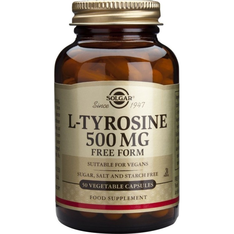 Solgar L-Tyrosine 500mg 50 φυτικές κάψουλες Πρωτείνες-Αμινοξέα