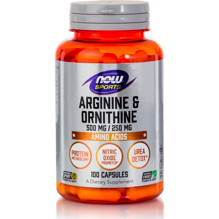 Now Foods L-Arginine & Ornithine 500/250mg 100 Κάψουλες Πρωτείνες-Αμινοξέα