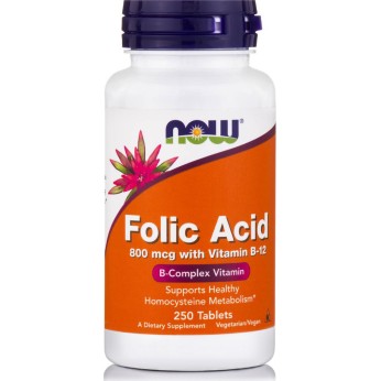 Now Foods Folic Acid 800mcg + B-12 25mcg 250 ταμπλέτες