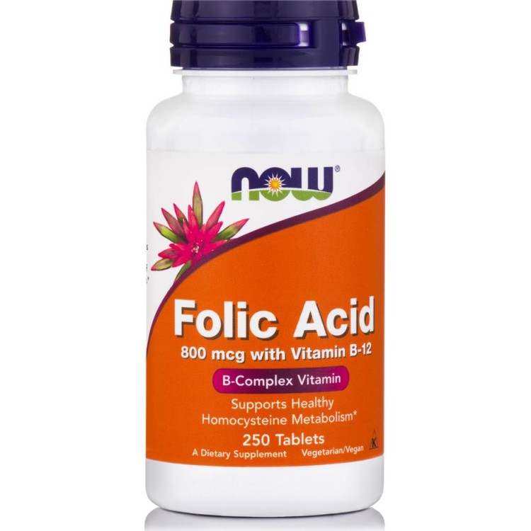 Now Foods Folic Acid 800mcg + B-12 25mcg 250 ταμπλέτες