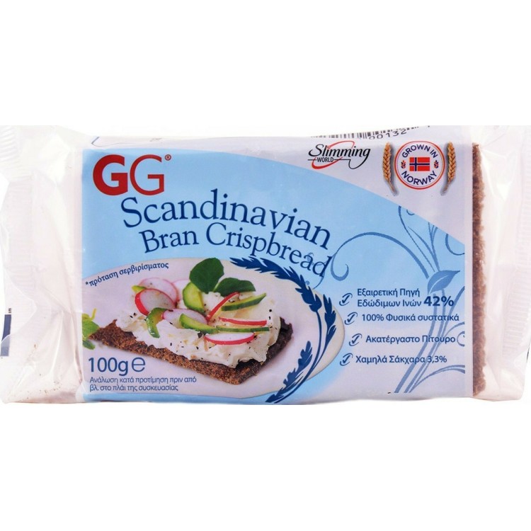 GG Scandinavian Bran Crispbread Σκανδιναβικές Φρυγανιές από Ακατέργαστο Πίτουρο Σιταριού 100gr