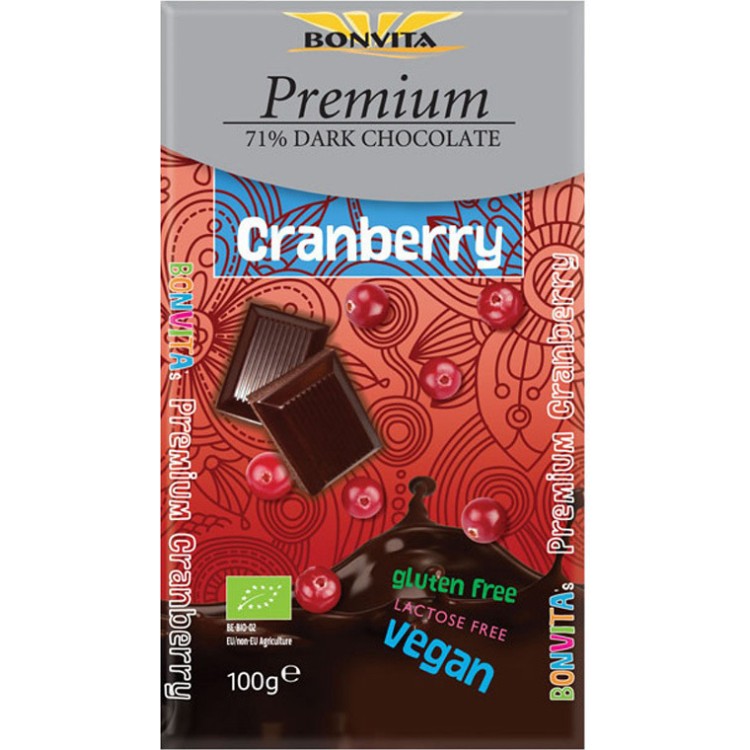 Bonvita Σοκολάτα Υγείας 71% Cranberry 100gr