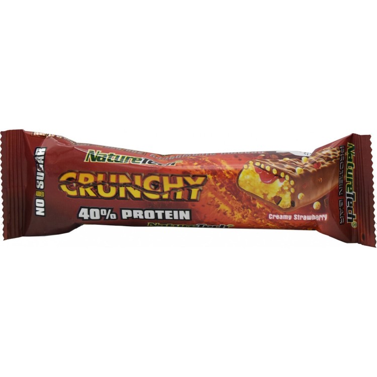 NatureTech Crunchy Μπάρα με 40% Πρωτεΐνη & Γεύση Creamy Strawberry 65gr 