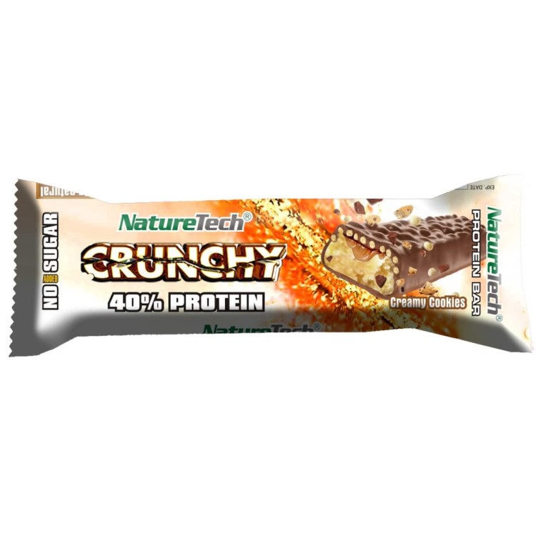 NatureTech Crunchy Μπάρα με 40% Πρωτεΐνη & Γεύση Creamy Cookie 65gr 