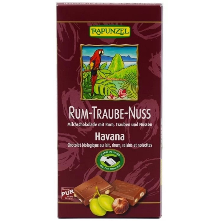 Rapunzel Σοκολάτα Γάλακτος με Ρούμι Σταφίδες και Φουντούκι 100gr Μπάρες/Σνακ & Γλυκά 