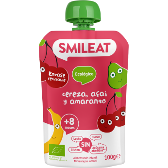 Smileat Πουρές Φρούτων Κεράσι - Acai - Αμάρανθος  Χωρίς Γλουτένη ΒΙΟ +6 Μηνών 100g