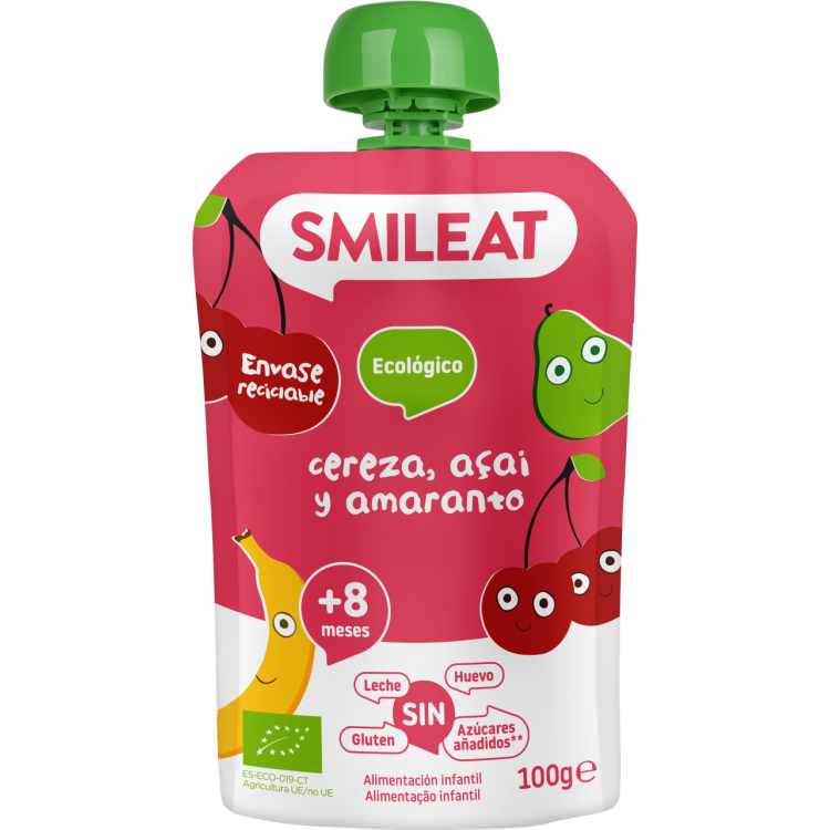 Smileat Πουρές Φρούτων Κεράσι - Acai - Αμάρανθος  Χωρίς Γλουτένη ΒΙΟ +6 Μηνών 100g Παιδικές Τροφές/ Γάλα