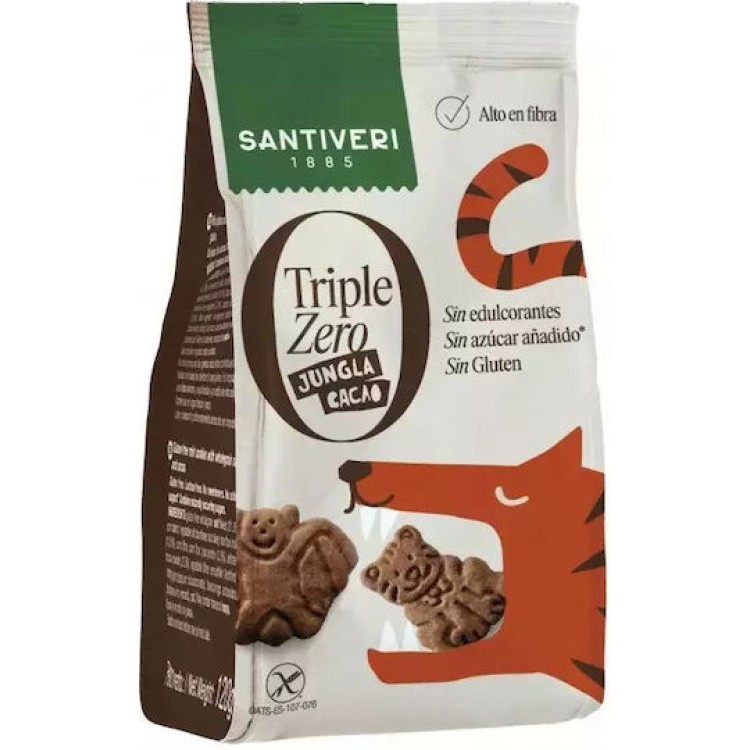 Santiveri Μπισκότα Ζούγκλας Με Κακάο Triple Zero Χωρίς Γλουτένη 120gr