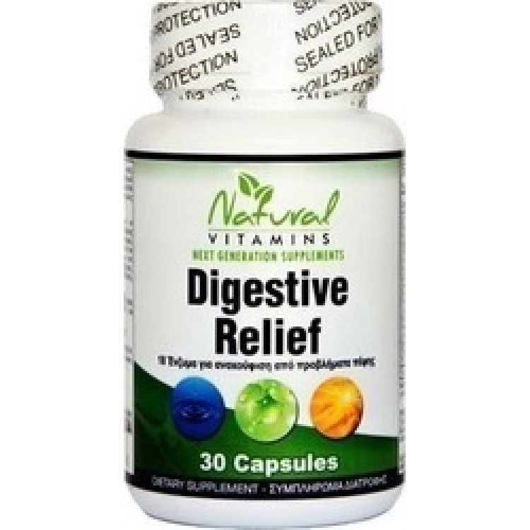 Natural Vitamins Digestive Relief 30κάψουλες Προβιοτικά- Ένζυμα