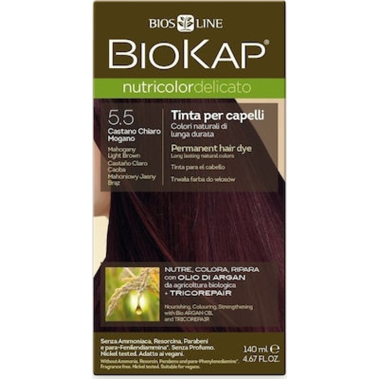 Biosline Biokap Nutricolor Delicato 5.5 Mahogany Light Brown (Καστανό Ανοιχτό Ακαζού) Βαφές Μαλλιών 