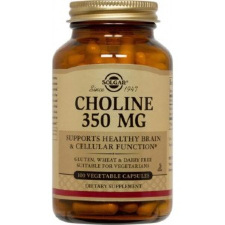 Solgar Choline 350mg 100 φυτικές κάψουλες Βιταμίνες ,Πολυβιταμίνες