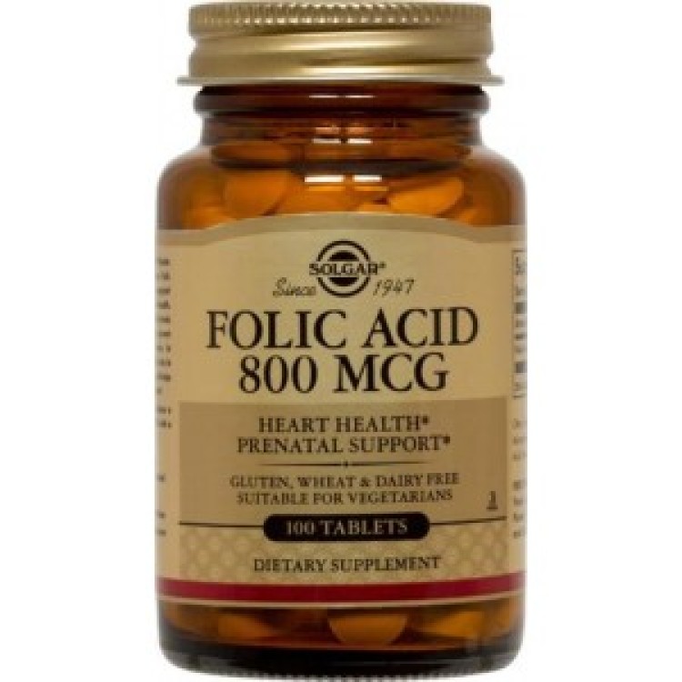 Solgar Folic Acid 800mcg 100 ταμπλέτες Βιταμίνες ,Πολυβιταμίνες