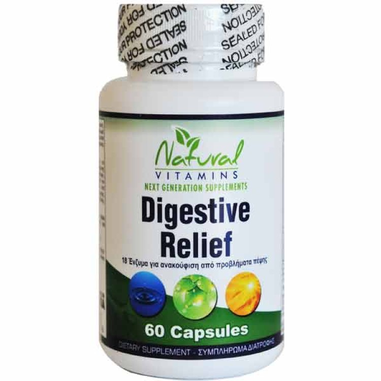 Natural Vitamins Digestive Relief 60 κάψουλες Προβιοτικά- Ένζυμα