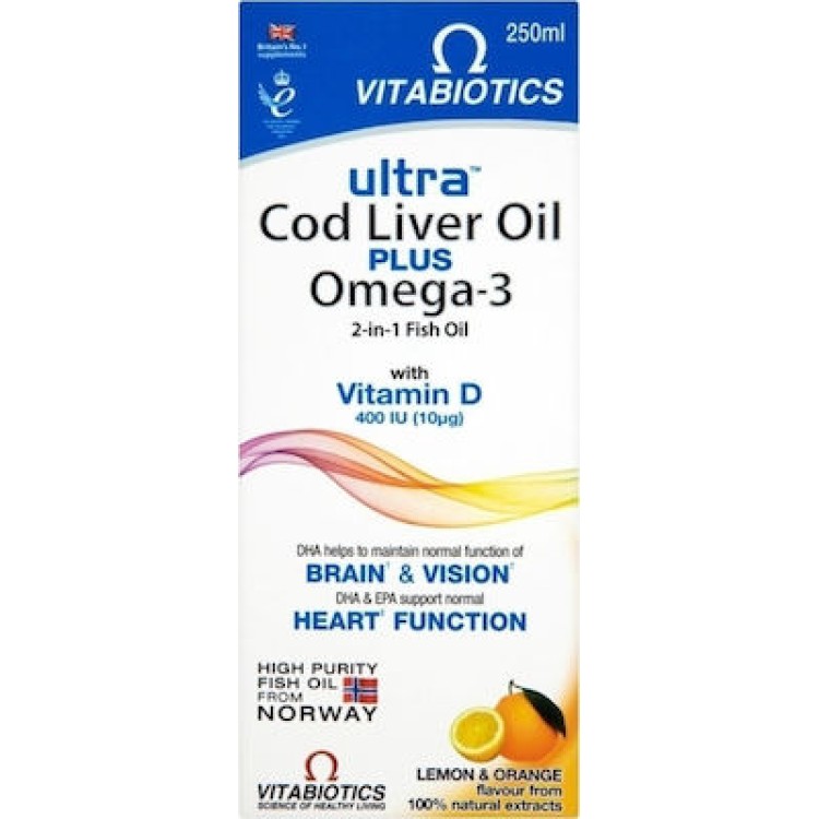 Vitabiotics Ultra Liquid Cod Liver Oil plus Omega-3 250ml