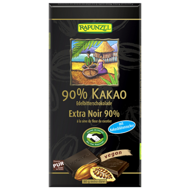 Rapunzel Σοκολάτα Μαύρη 90% Με Ζάχαρη Καρύδας 100gr BIO Μπάρες/Σνακ & Γλυκά 